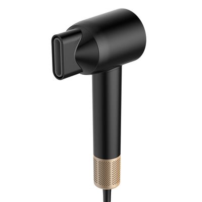 Black and gold high-power hair dryer with digital display, concentrator, and diffuser nozzles. - Image 4
