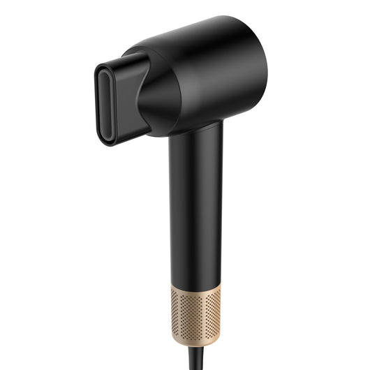 Black and gold high-power hair dryer with digital display, concentrator, and diffuser nozzles. - Image 4