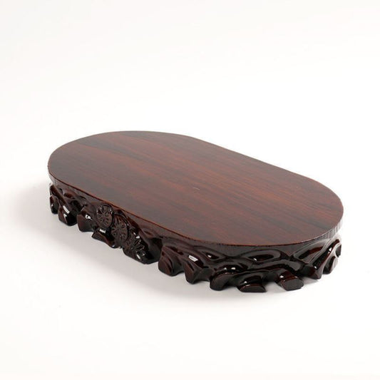 Estante de Madera Maciza con Base de Piedra Ornamental para Plantas