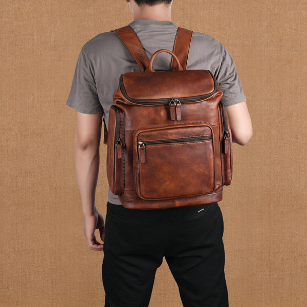 Mochila de Cuero Genuino Doble Capa para Hombre - Ideal para Viajes y Aventuras