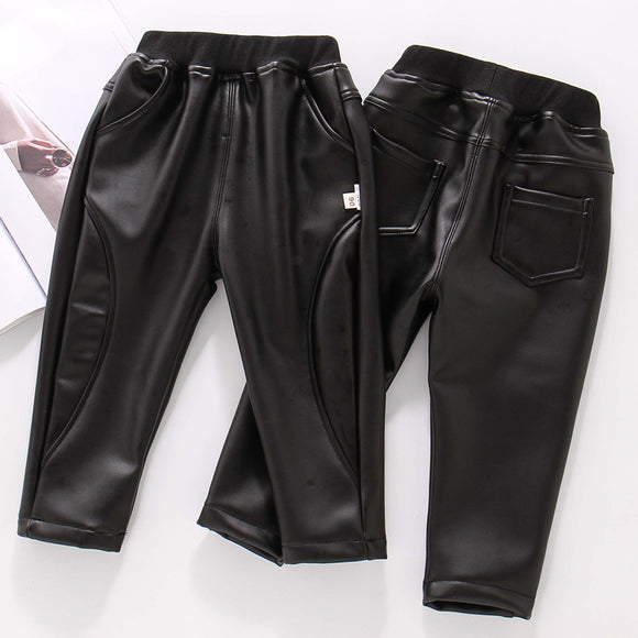 Pantalones de Cuero y Algodón para Niños - Otoño e Invierno