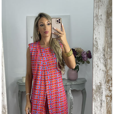 Conjunto Sin Mangas Estampado: Blusa y Pantalón de Cuello Redondo - Image 8