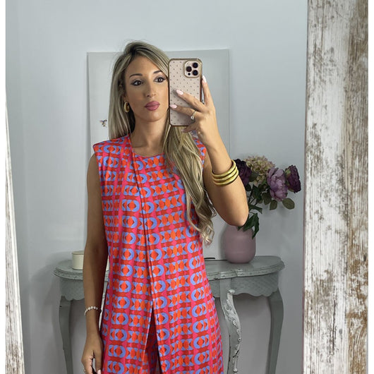 Conjunto Sin Mangas Estampado: Blusa y Pantalón de Cuello Redondo - Image 8
