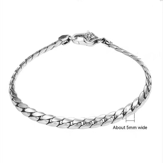 Collar y Pulsera de Plata S925 Diseño Serpiente Eslabón Plano Brillante - Image 5