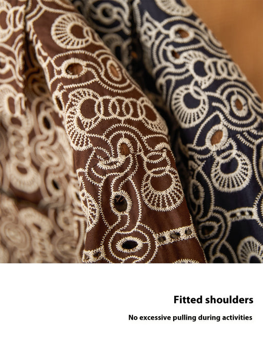 Camisa Casual Cuello Cubano con Bordado Vintage de Algodón - Image 12