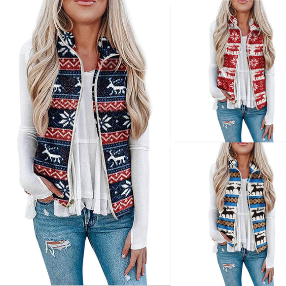 Women's Plush Christmas Vest with Festive Print