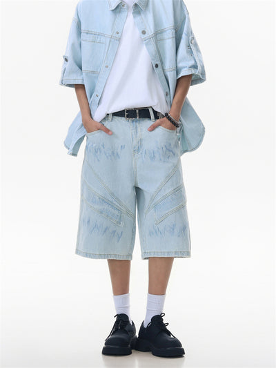 Conjunto de Camisa y Shorts Denim Retro Desgastado para Verano - Image 17