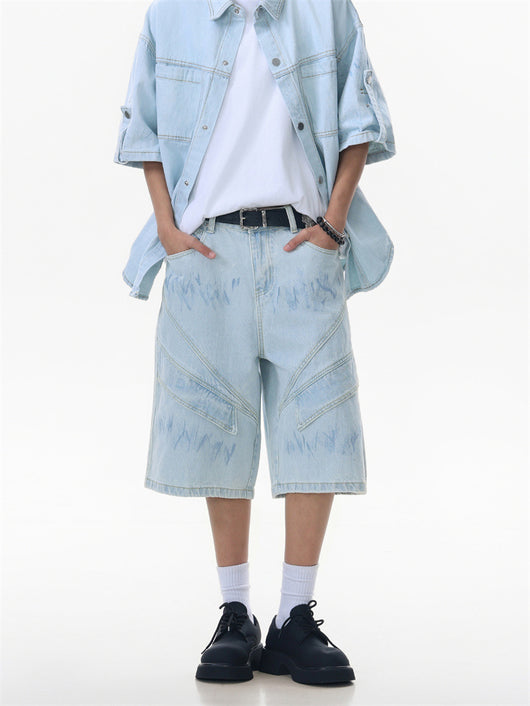Conjunto de Camisa y Shorts Denim Retro Desgastado para Verano - Image 17