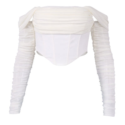 Blusa Cropped Transparente con Escote de Malla y Espina de Pescado - Image 10
