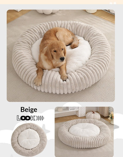 Cama Acolchada Redonda para Mascotas con Diseño de Rayas - Image 26