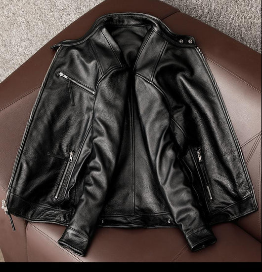 Chaqueta de Cuero para Hombre con Cuello Alzado - Estilo Juvenil - Image 8