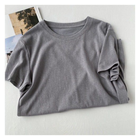 Playera Holgada de Algodón y Lino Manga Corta Cuello Redondo - Image 18