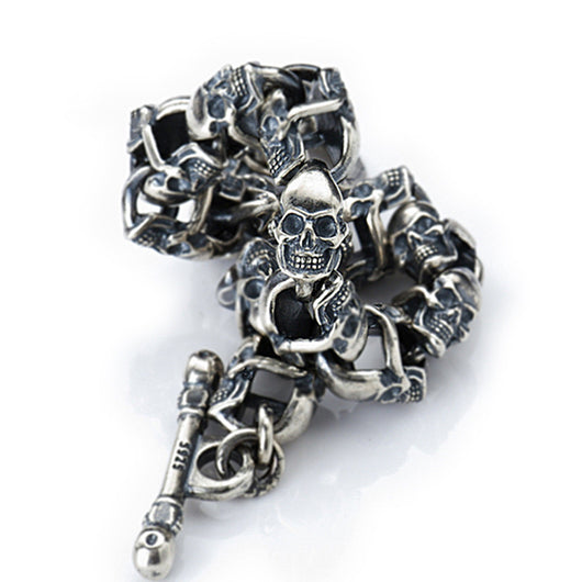 Pulsera Calavera Doble Cara Plata Sterling S925 Estilo Hip Hop - Image 6