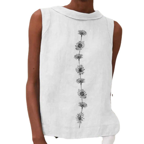Blusa Fresca sin Mangas con Cuello Redondo e Impresión para Mujer