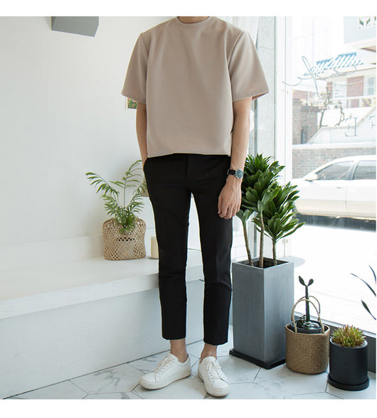 Camiseta Básica Hombre Cuello Alto Algodón Puro Corte Holgado - Image 8