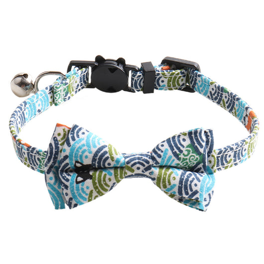 Collar para Gato Estilo Japonés con Patrón de Hierba y Moño Desmontable - Image 13