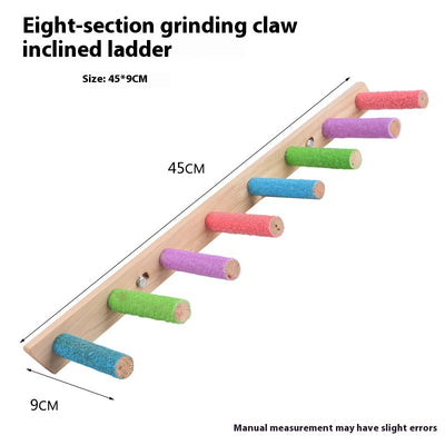 Four-section wooden inclined ladder with colorful frosted perches for birds to grind claws. Measures 21x9cm. - Image 10