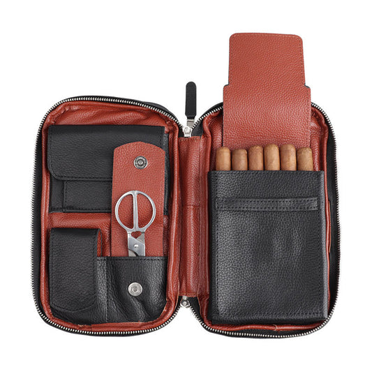 Estuche Portátil para Puros de Cuero con Sistema Humidificador