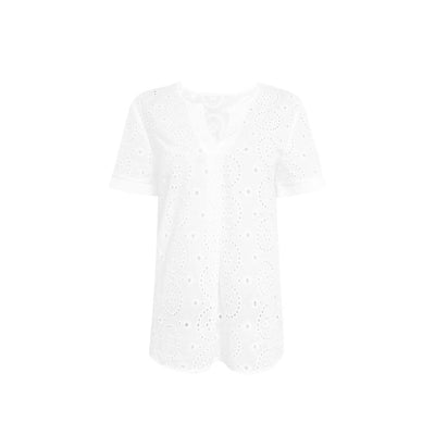 Blusa Elegante Escote V con Detalles Calados Manga Corta - Image 5