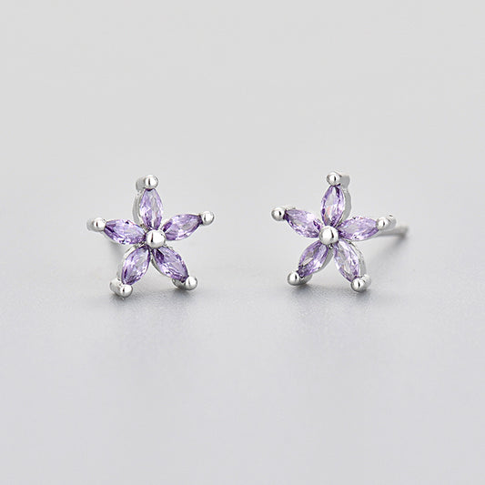 Aretes de Piedra de Caballo con Flor de Cinco Pétalos y Diamantes de Color - Image 2