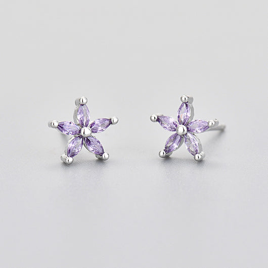 Aretes de Piedra de Caballo con Flor de Cinco Pétalos y Diamantes de Color - Image 2