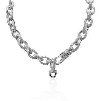 Collar Cadena Hip Hop Botón Ovalado Retorcido con Circonitas Incrustadas para Hombre - Image 4