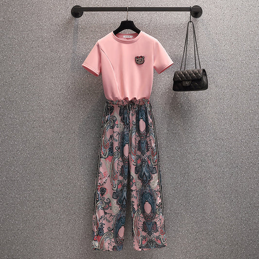 Conjunto de Dos Piezas: Blusa Ajustada y Pantalón Ancho