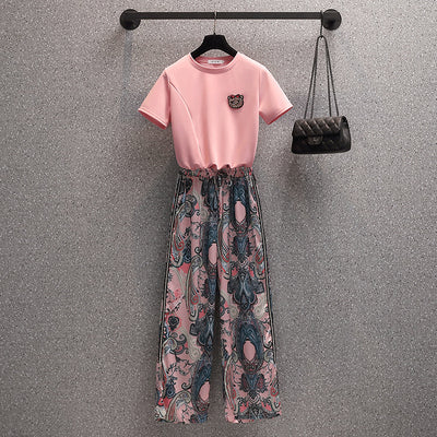 Conjunto de Dos Piezas: Blusa Ajustada y Pantalón Ancho