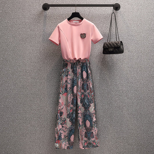 Conjunto de Dos Piezas: Blusa Ajustada y Pantalón Ancho