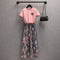 Conjunto de Dos Piezas: Blusa Ajustada y Pantalón Ancho