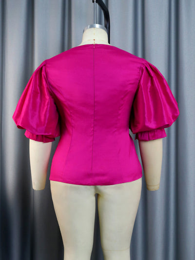 Blusa Satinada con Mangas Farol y Control de Cintura - Image 7