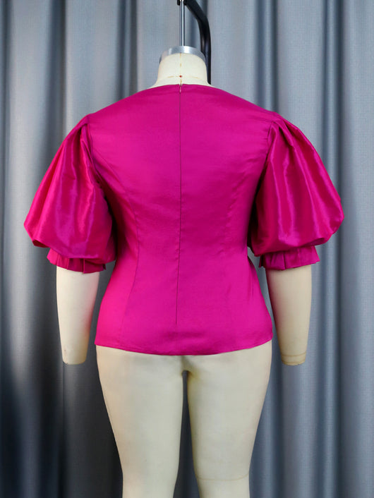 Blusa Satinada con Mangas Farol y Control de Cintura - Image 7