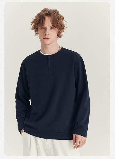 Playera Manga Media con Cierre para Hombre - Cuello Redondo Oversize Otoño - Image 16