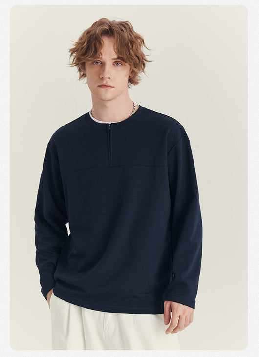 Playera Manga Media con Cierre para Hombre - Cuello Redondo Oversize Otoño - Image 16