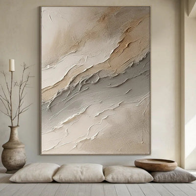 Cuadro Abstracto Texturizado Óleo Sobre Lienzo Beige Gris Olas Decorativo - Image 8