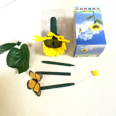 Mariposa y Colibrí Solar con Girasol - Decoración Animada con Energía Solar