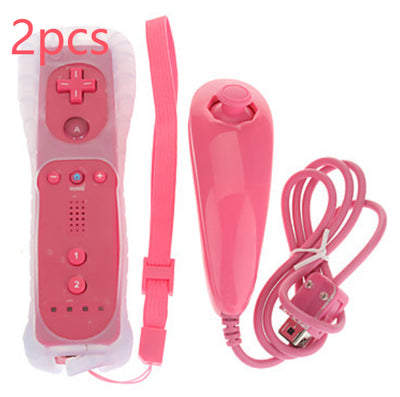 White Wii remote with a light blue silicone sleeve and a white Nunchuk controller with a grey wrist strap. - Image 9