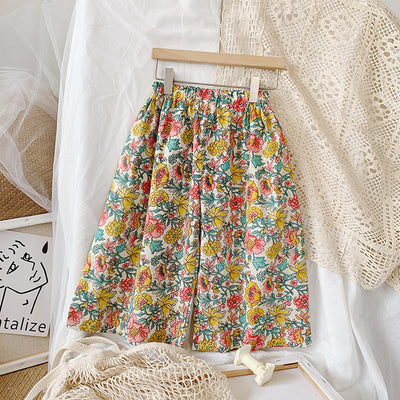 Pantalones anchos con protección solar y estampado floral para niñas