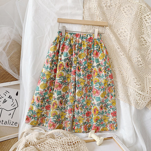 Pantalones anchos con protección solar y estampado floral para niñas