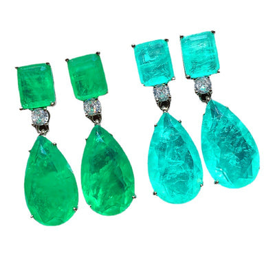 Aretes de Paraiba en Forma de Gota Esmeralda - Image 3