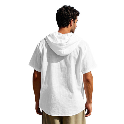 Camisa Suelta con Capucha y Manga Corta para Hombre - Image 36