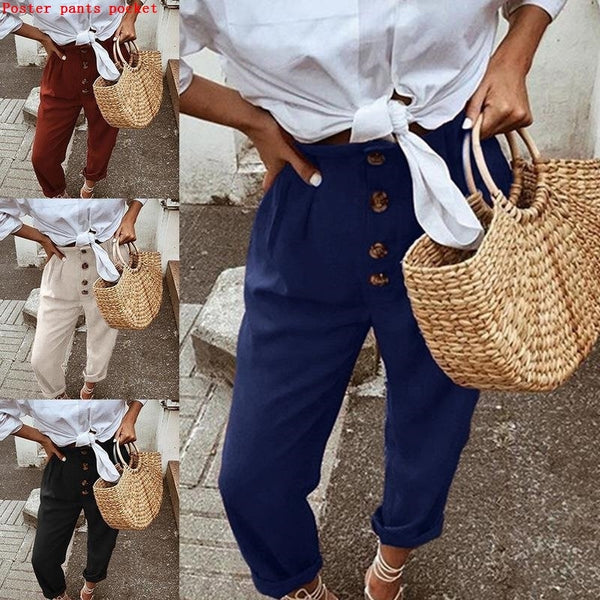 Pantalones Vintage Cintura Alta Holgados para Mujer