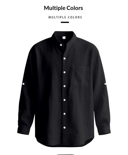 Camisa de Lino Transpirable para Hombre con Cuello Mao y Manga Larga - Image 17
