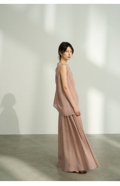 Falda Plisada Tencel Lino Efecto Desteñido con Volumen - Elegancia Moderna para Mujer - Image 25