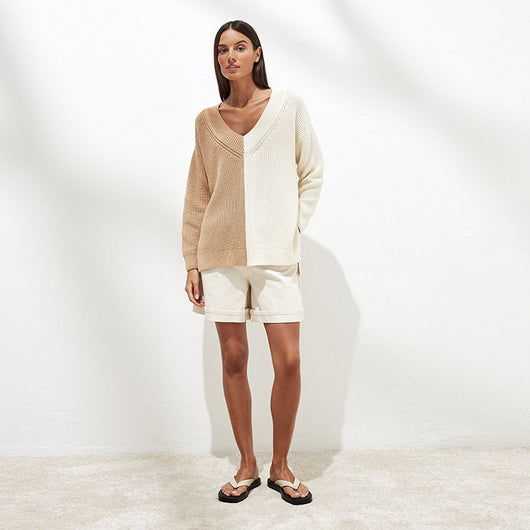 Suéter Suelto de Punto con Cuello en V y Costuras Decorativas para Mujer - Image 6