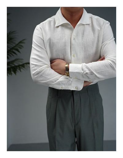 Camisa Ejecutiva de Lino Hombre - Cuello Clásico Manga Larga Transpirable - Image 7