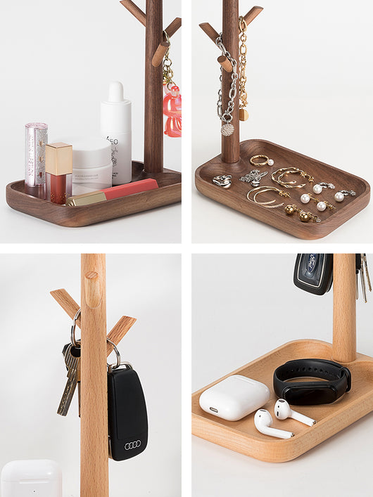 Lámpara LED de Madera de Nogal Negro Nórdica con Organizador de Llaves Recargable - Image 5