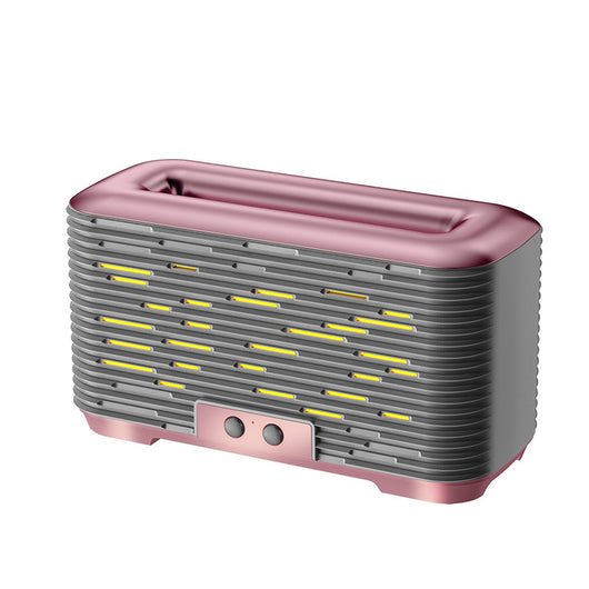 Rose gold and grey flame aroma diffuser and humidifier with horizontal slats and yellow LED lights. - Image 7