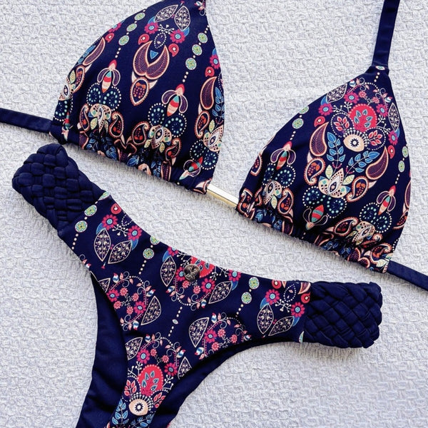 Bikini Estampado con Diseño de Trenzas para Mujer