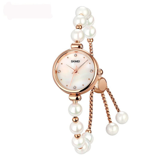 Reloj de Cuarzo Elegante para Mujer con Correa de Piedra Natural y Perla - Image 2